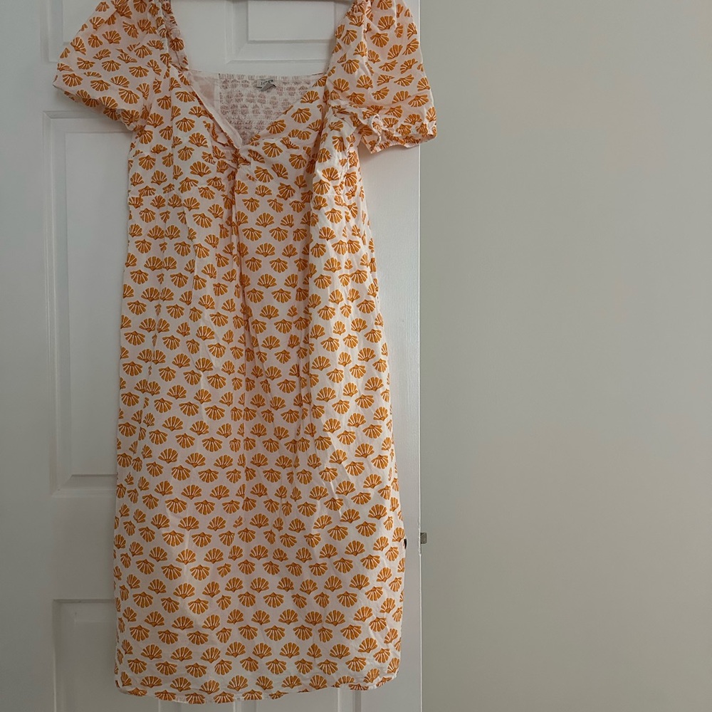 J. Crew Factory Puff Sleeve Twist Front Smocked Back 100% Cotton Midi Dress 20